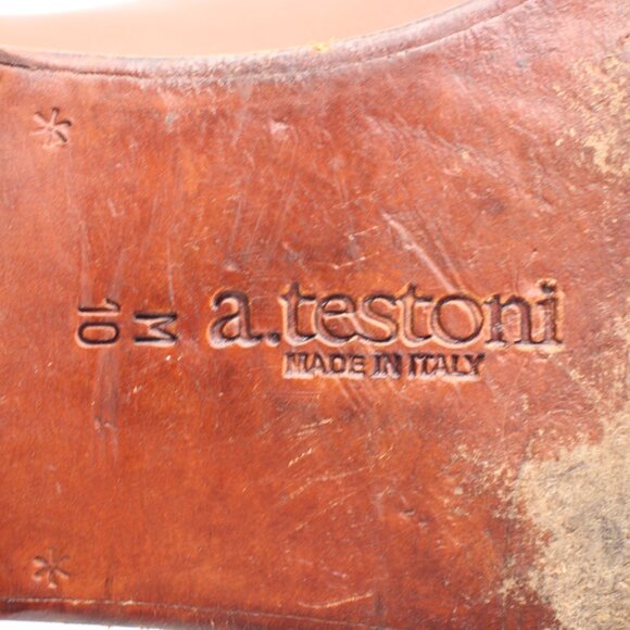 A. testoni Brown Leather Men's Size 10 M Apron Toe Lace Up Dress Shoes ITALY - Picture 9 of 13
